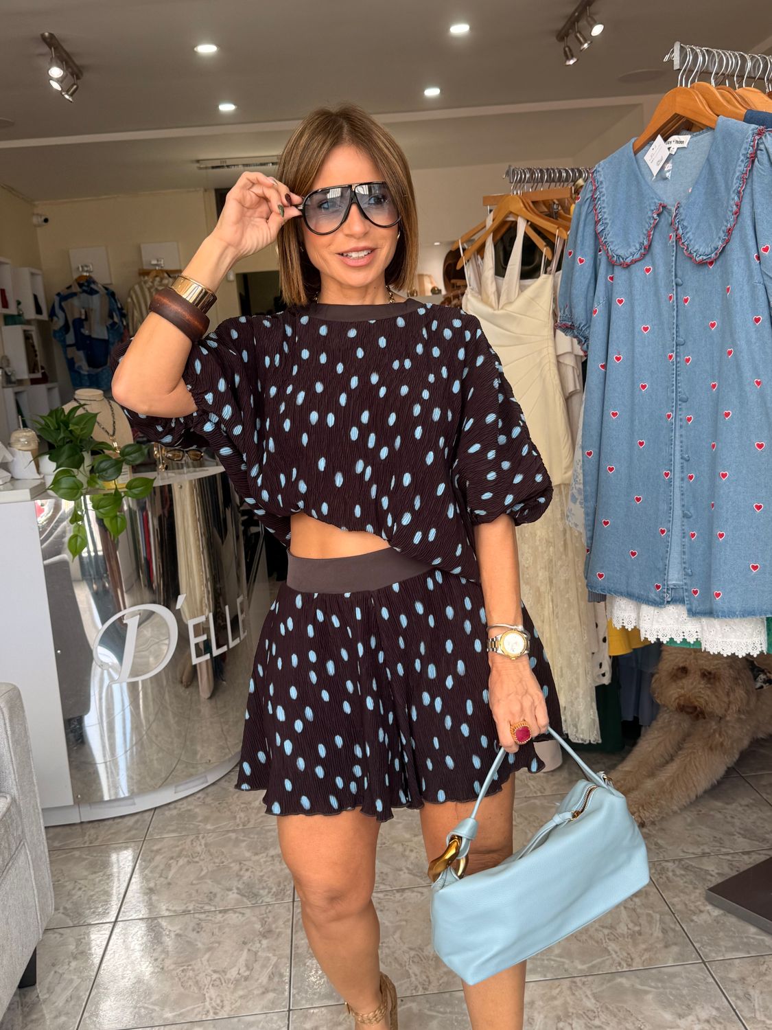 Baby Blue-Choco Bamby Print Short Set