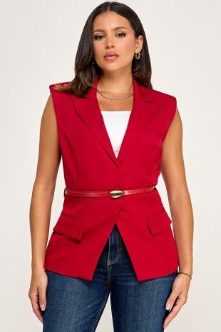 Chocolate Or Red Sleeveless Blazer Top