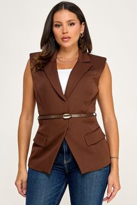 Chocolate Or Red Sleeveless Blazer Top