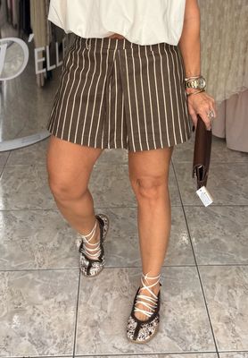 Taupe Or Brown Stripes Detail Skort