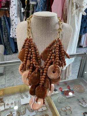 Brown Or Orange Disc Fringe Necklace