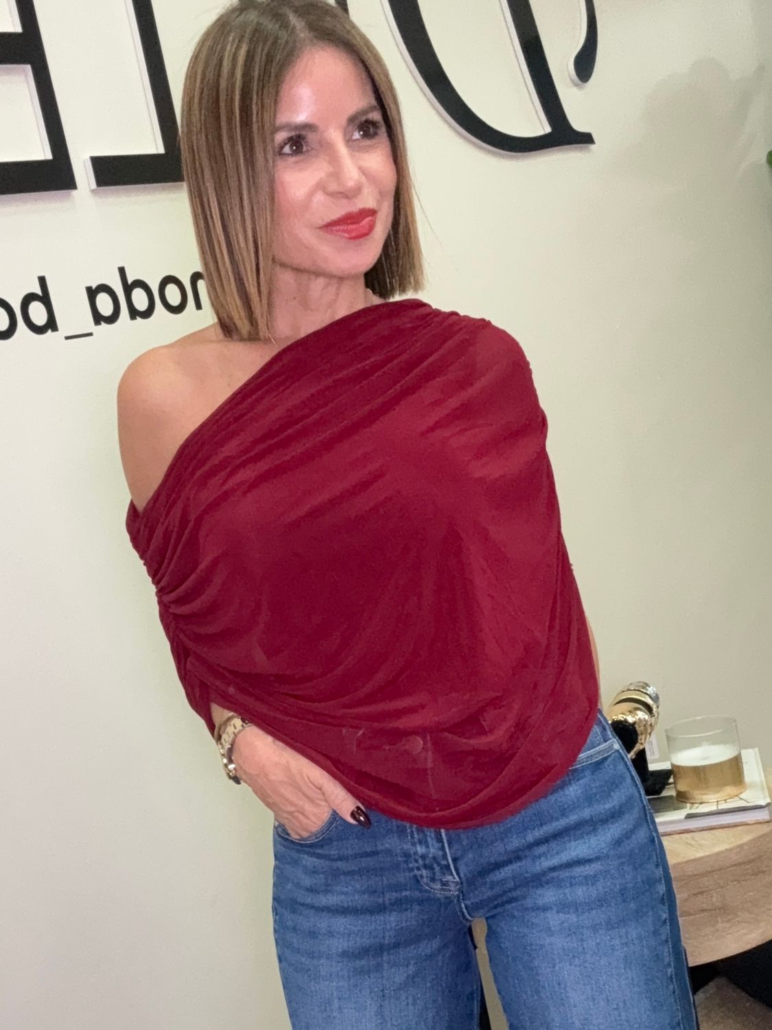 Wine One Shoulder Bodysuit