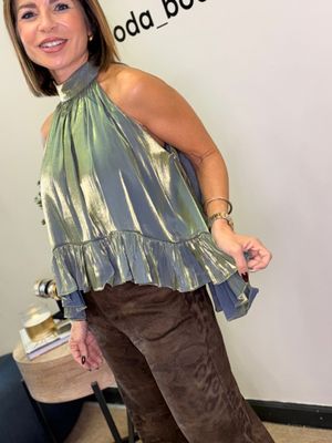 Metallic Green-Black Top