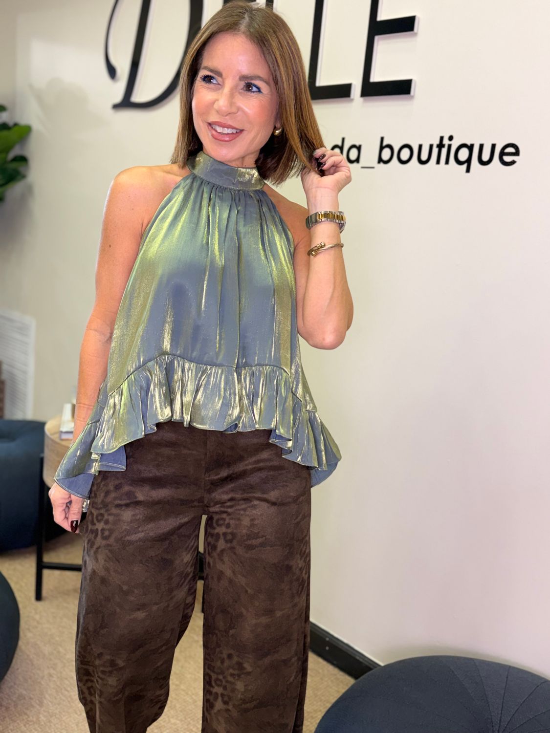 Metallic Green-Black Top