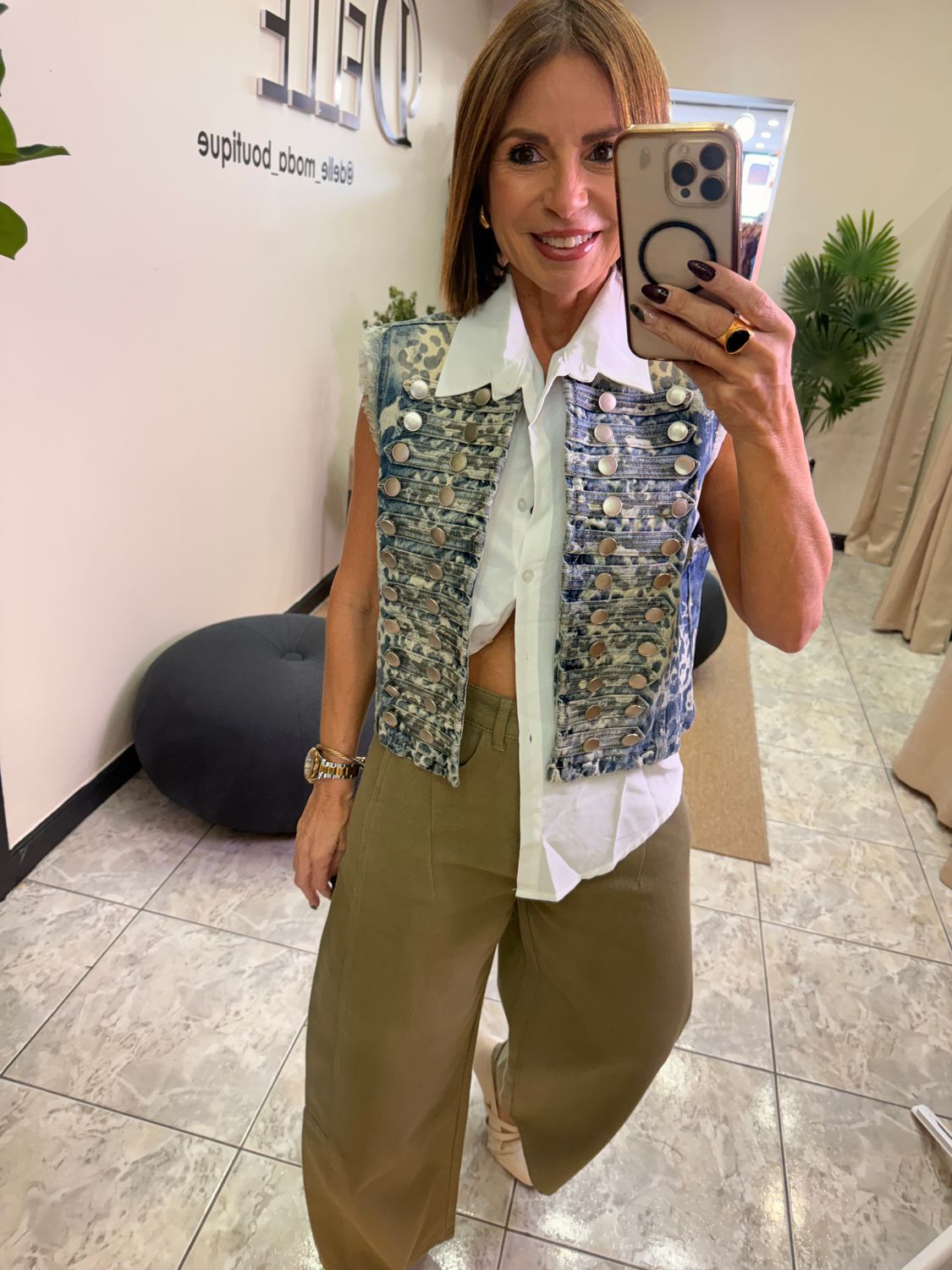 Leopard Print-Napoleon Denim Vest