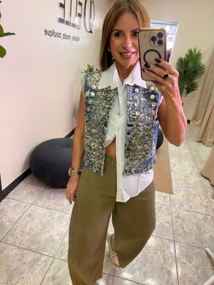Leopard Print-Napoleon Denim Vest