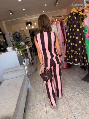 Brown-Pink Stripes Denim Pant Set