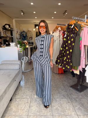 Navy Blue Striped Set
