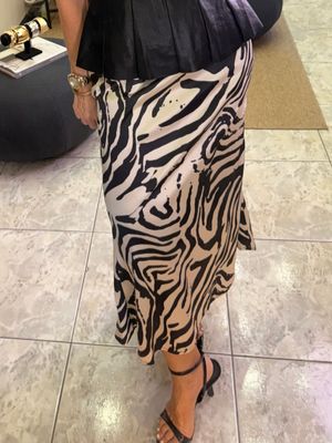 Zebra Satin Midi Skirt