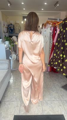 Champagne Satin Drape Neck Tunic Set