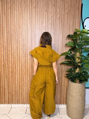 Brown Cargo Pockets Jumpsuit