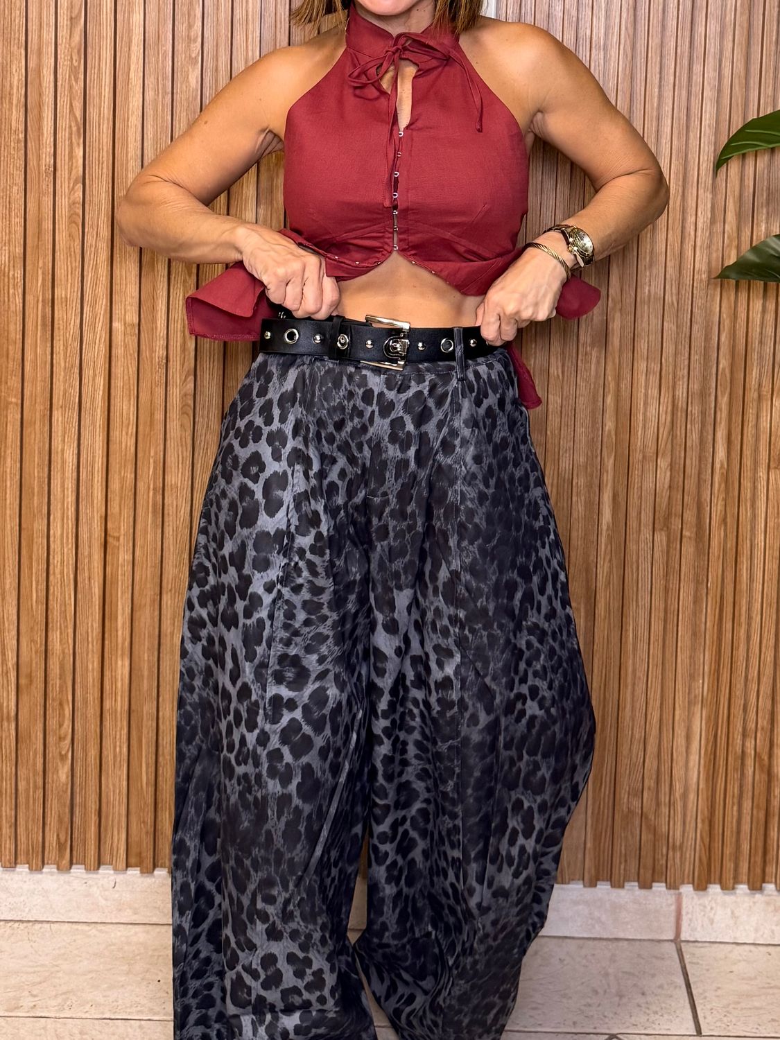 Grey-Black Leopard Print Pant