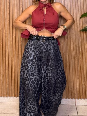 Grey-Black Leopard Print Pant