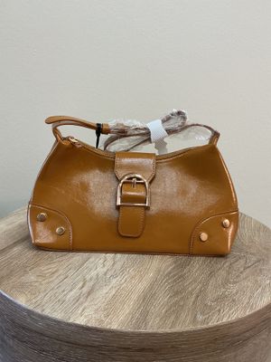Hersheys Or Camel Leather Medium Crossbody Bag