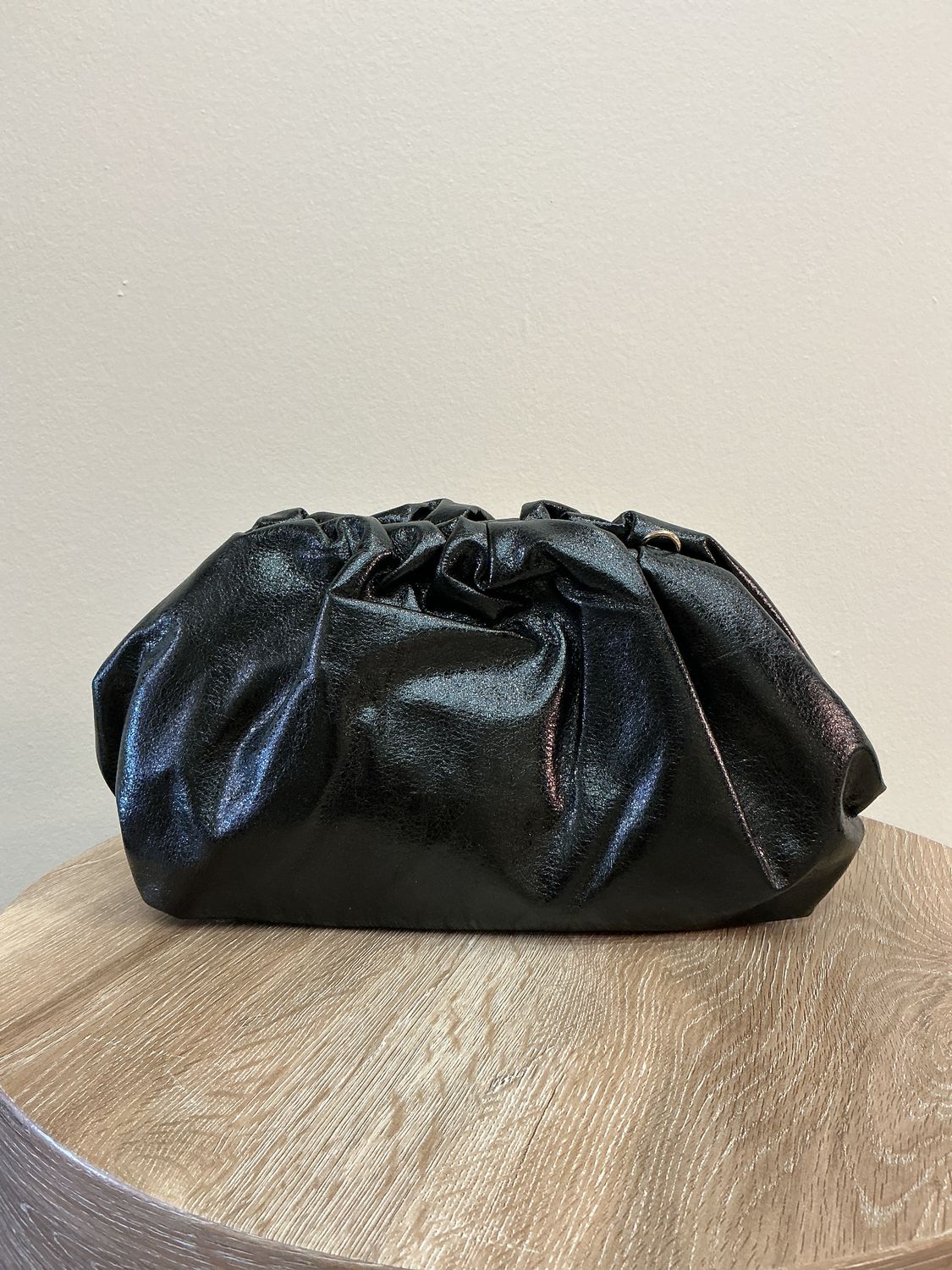 Black Leather Glitter Big Clutch