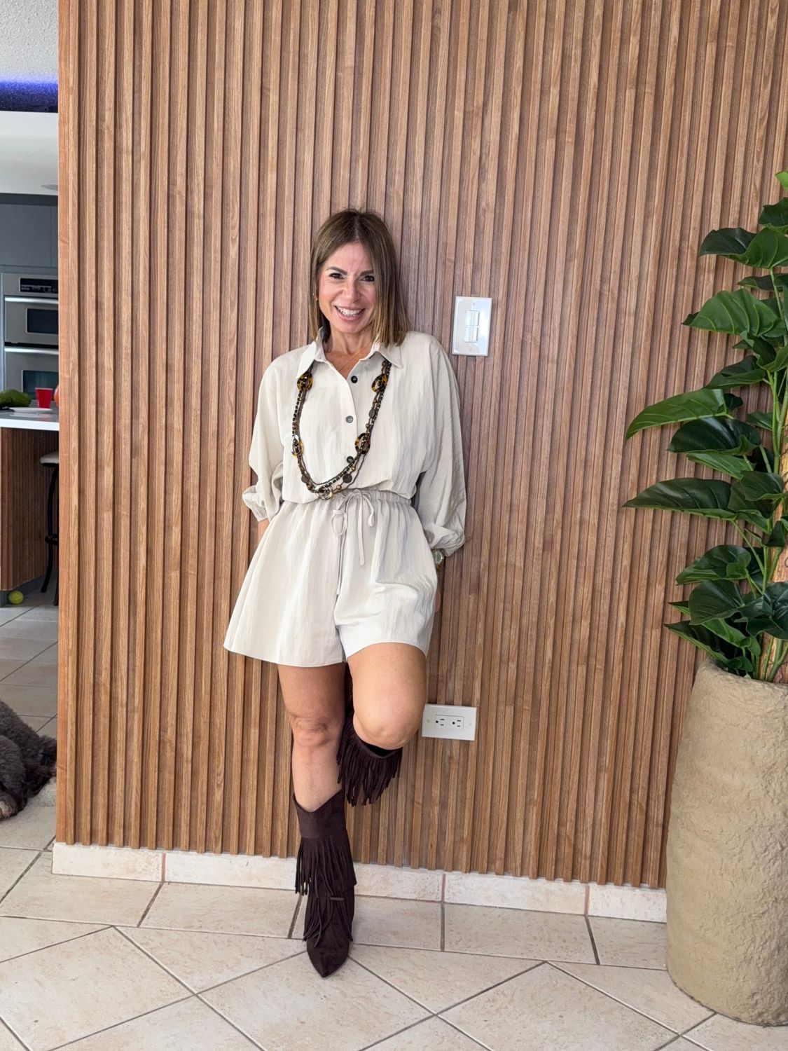 Stone Front Button Down Romper