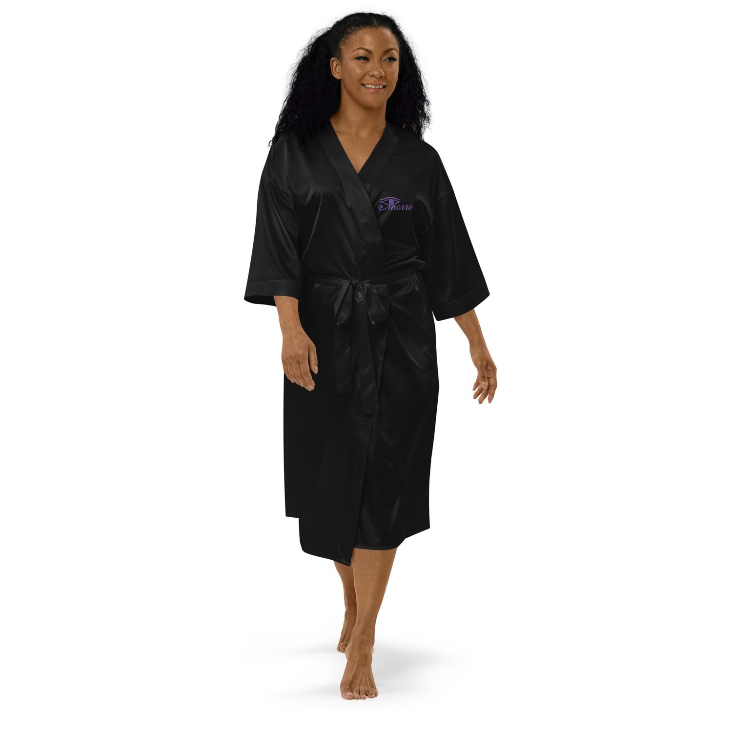CMORRE Satin robe, Color: Black, Size: XS/S