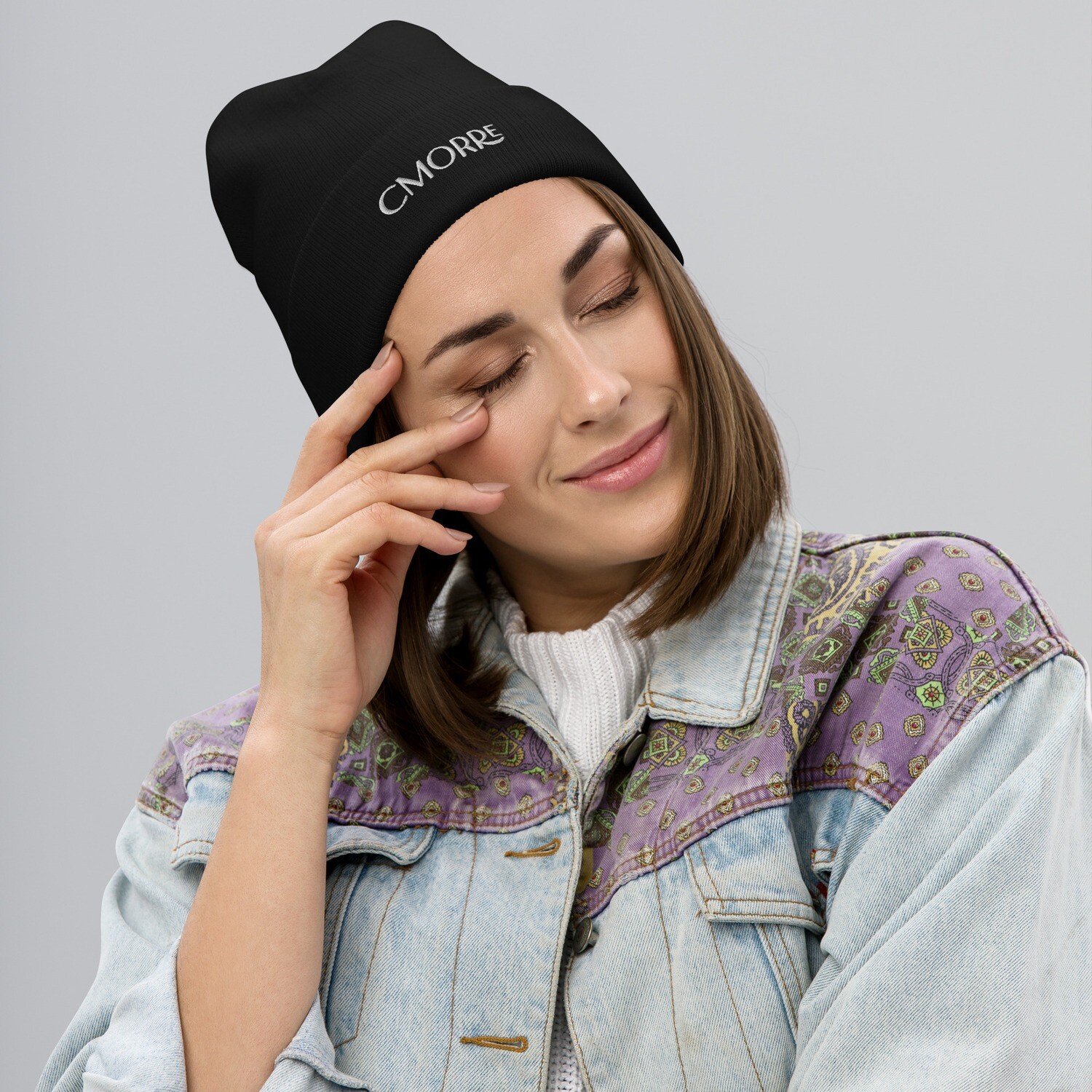 CMORRE Embroidered Beanie, Color: Black