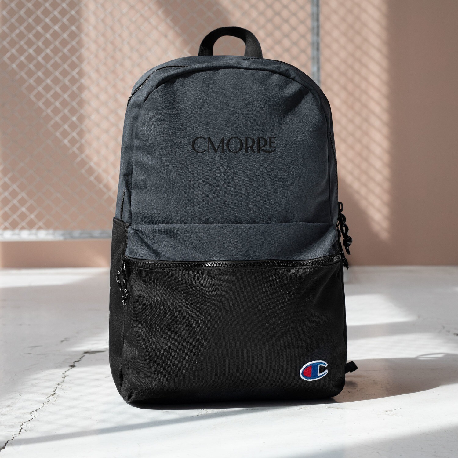 CMORRE Embroidered Champion Backpack, Color: Heather Black / Black