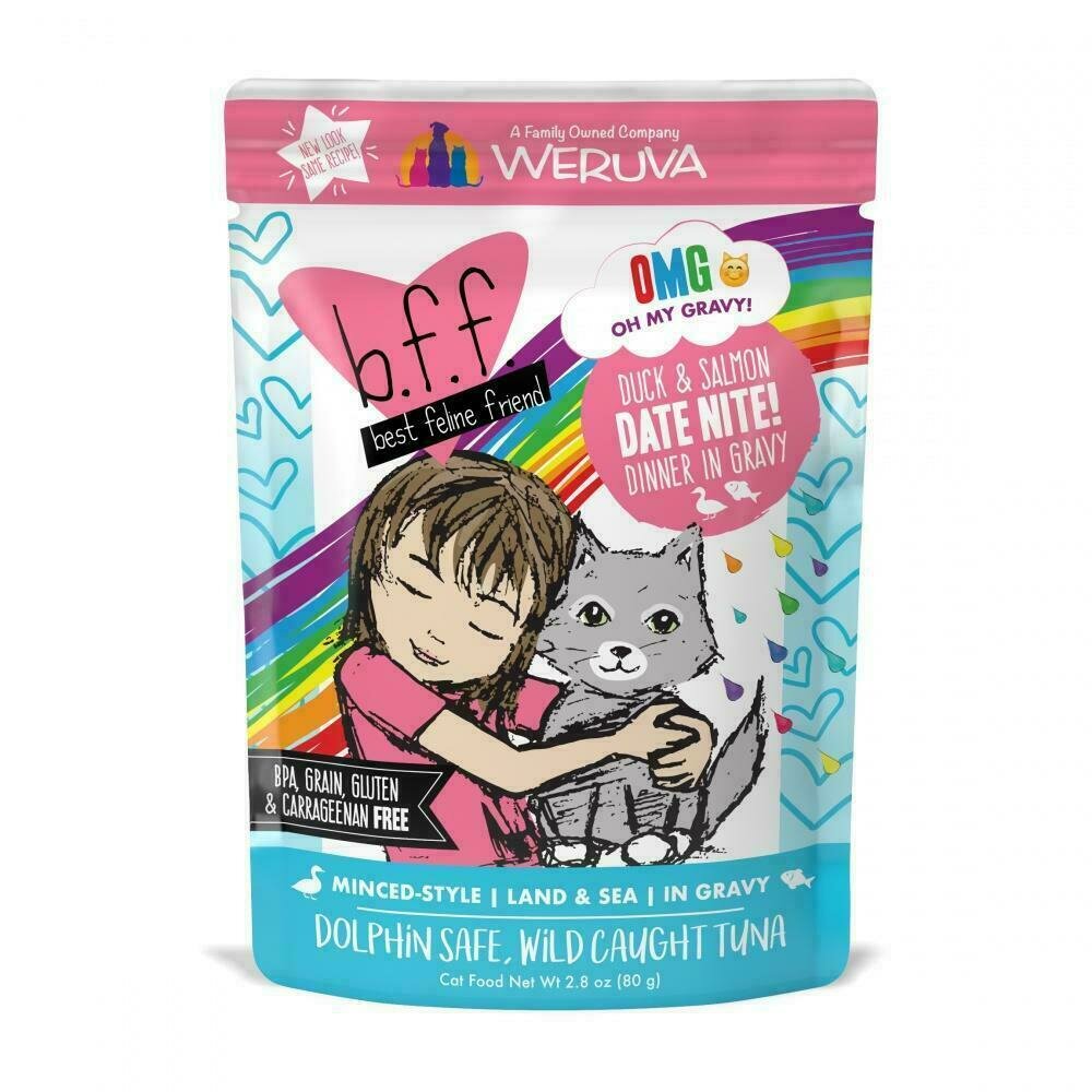 Weruva Best Feline Friend - B.F.F. Oh My Gravy! Date Nite! Duck &amp; Salmon Dinner in Gravy Grain-Free Wet Cat Food - 2.8 oz.