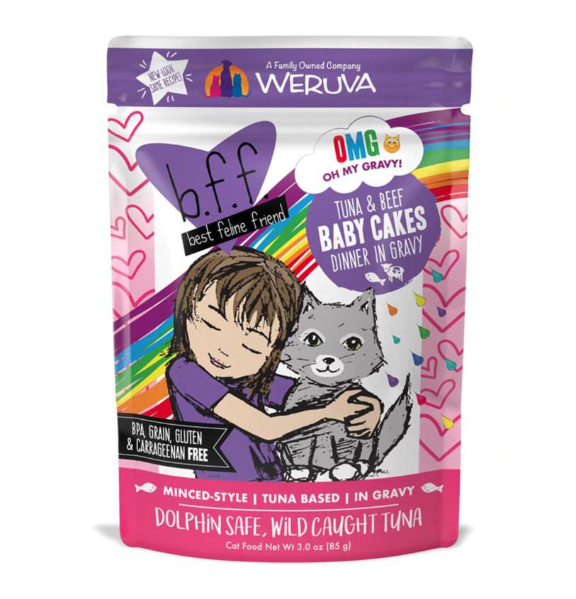Weruva Best Feline Friend - B.F.F. Oh My Gravy! Baby Cakes Tuna &amp; Beef Dinner in Gravy Grain-Free Wet Cat Food - 3 oz. Pouch