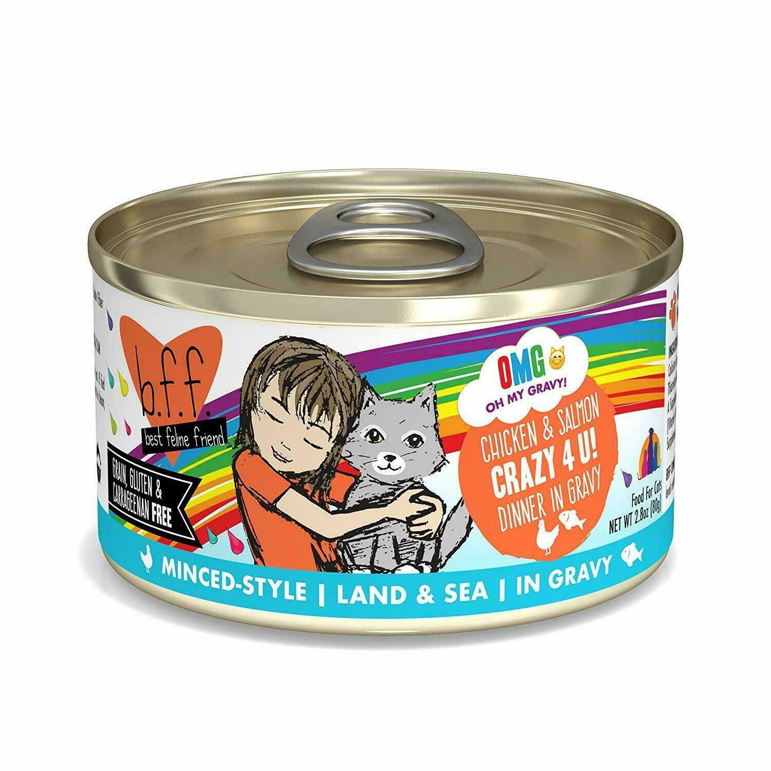 Weruva Best Feline Friend - B.F.F. Oh My Gravy! Crazy 4 U! Chicken &amp; Salmon Dinner in Gravy Grain-Free Wet Cat Food - 2.8 oz.