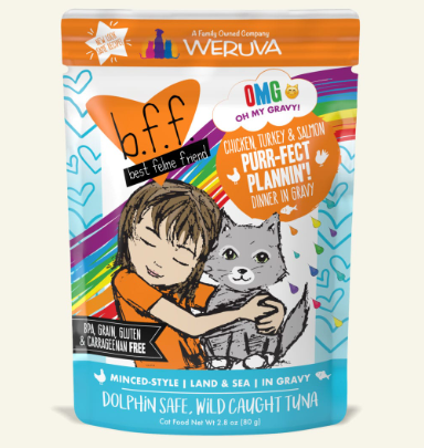 Weruva Best Feline Friend - B.F.F. Oh My Gravy! Purr-Fect Plannin&#39;! Chicken, Turkey &amp; Salmon Dinner in Gravy Grain-Free Wet Cat Food - 2.8 oz.