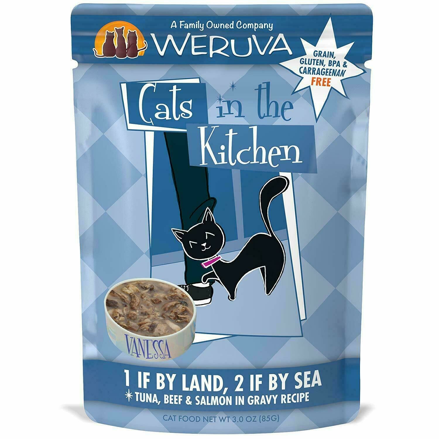Weruva Cats in the Kitchen 1 If By Land, 2 If By Sea Tuna, Beef &amp; Salmon in Gravy Recipe Grain-Free Wet Cat Food - 3 oz. Pouch