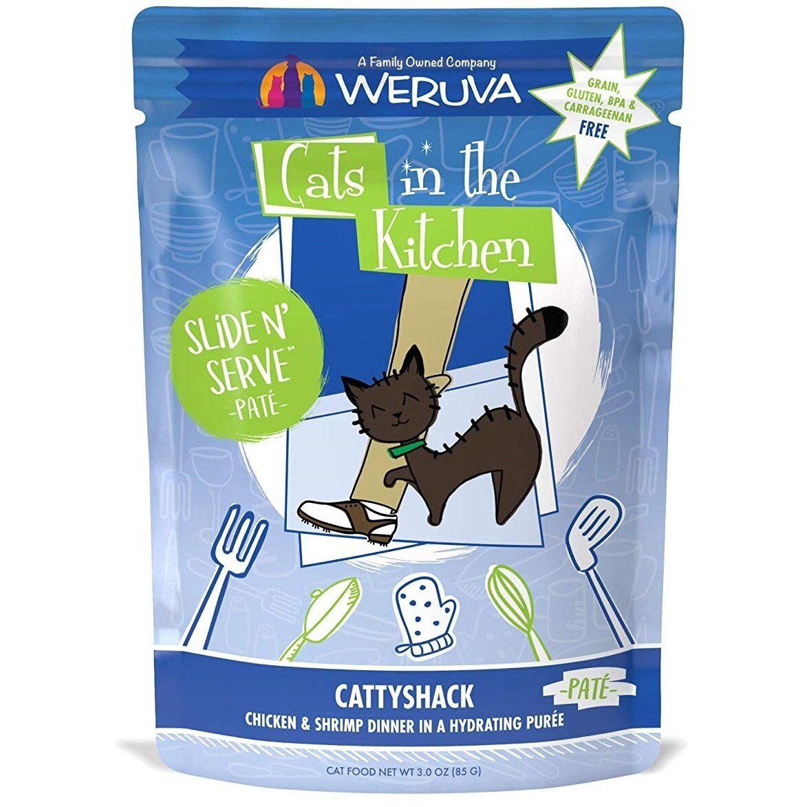 Weruva Cats In The Kitchen Pate Cattyshack Chicken &amp; Shrimp Dinner in Puree Grain-Free Wet Cat Food - 3 oz. Pouch