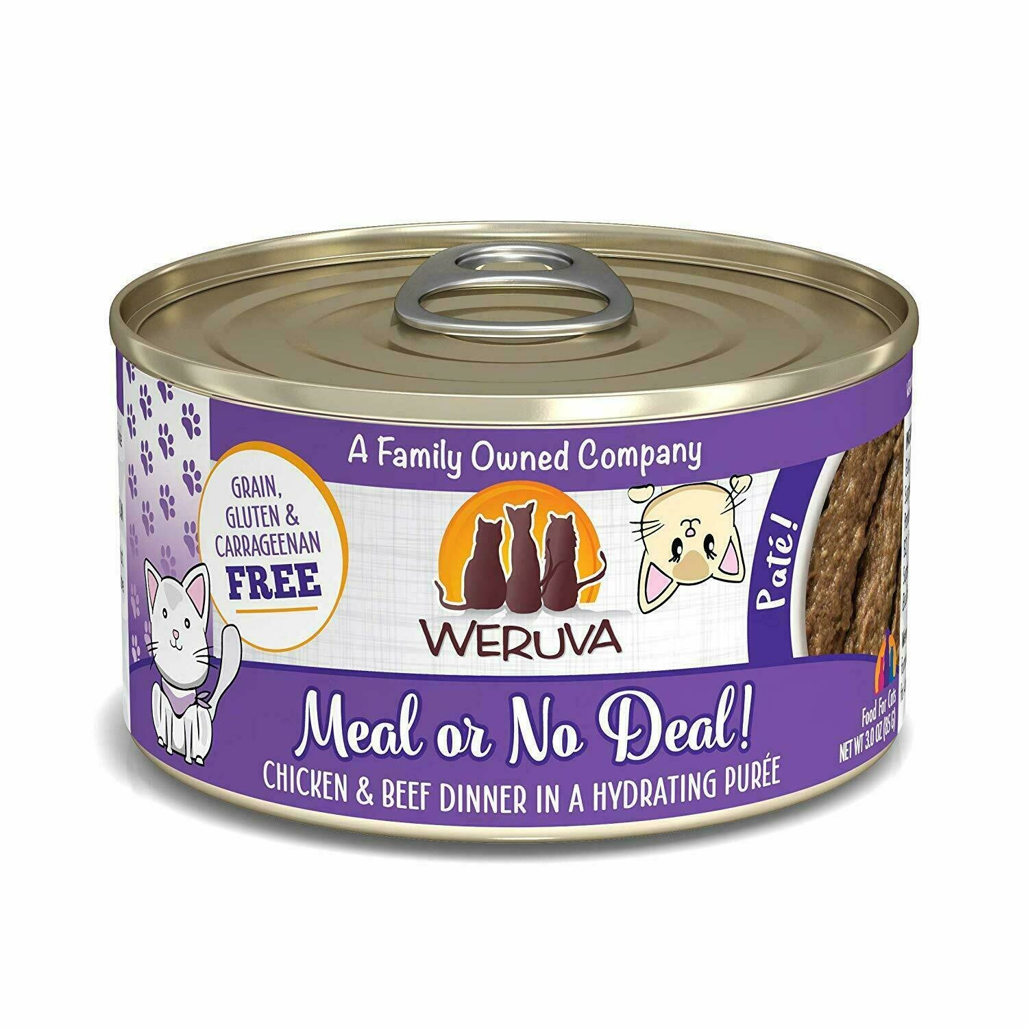Weruva Cat Pate Meal or No Deal! Chicken &amp; Beef Dinner in Puree Wet Cat Food - 3 oz. can