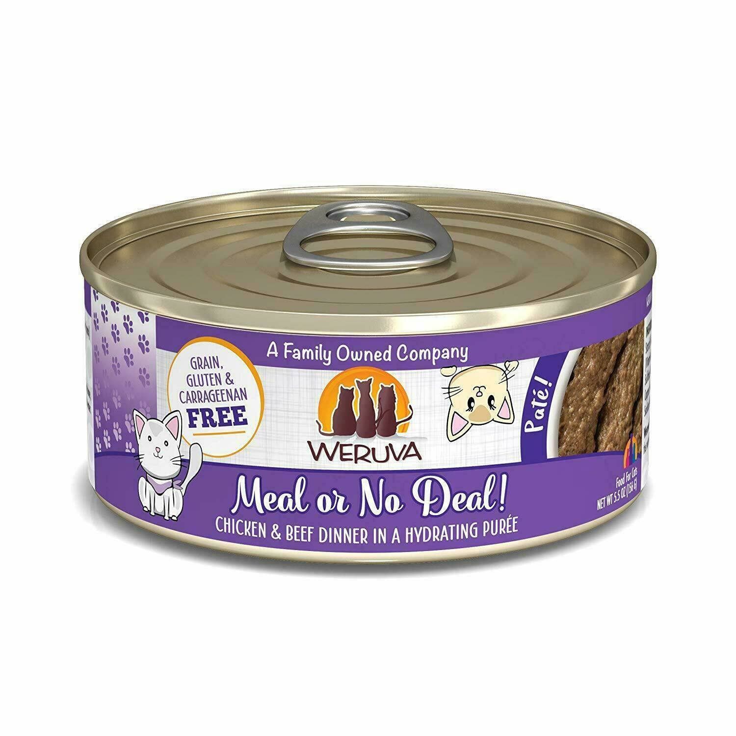 Weruva Cat Pate Meal or No Deal! Chicken &amp; Beef Dinner in Puree Wet Cat Food - 5.5 oz. can
