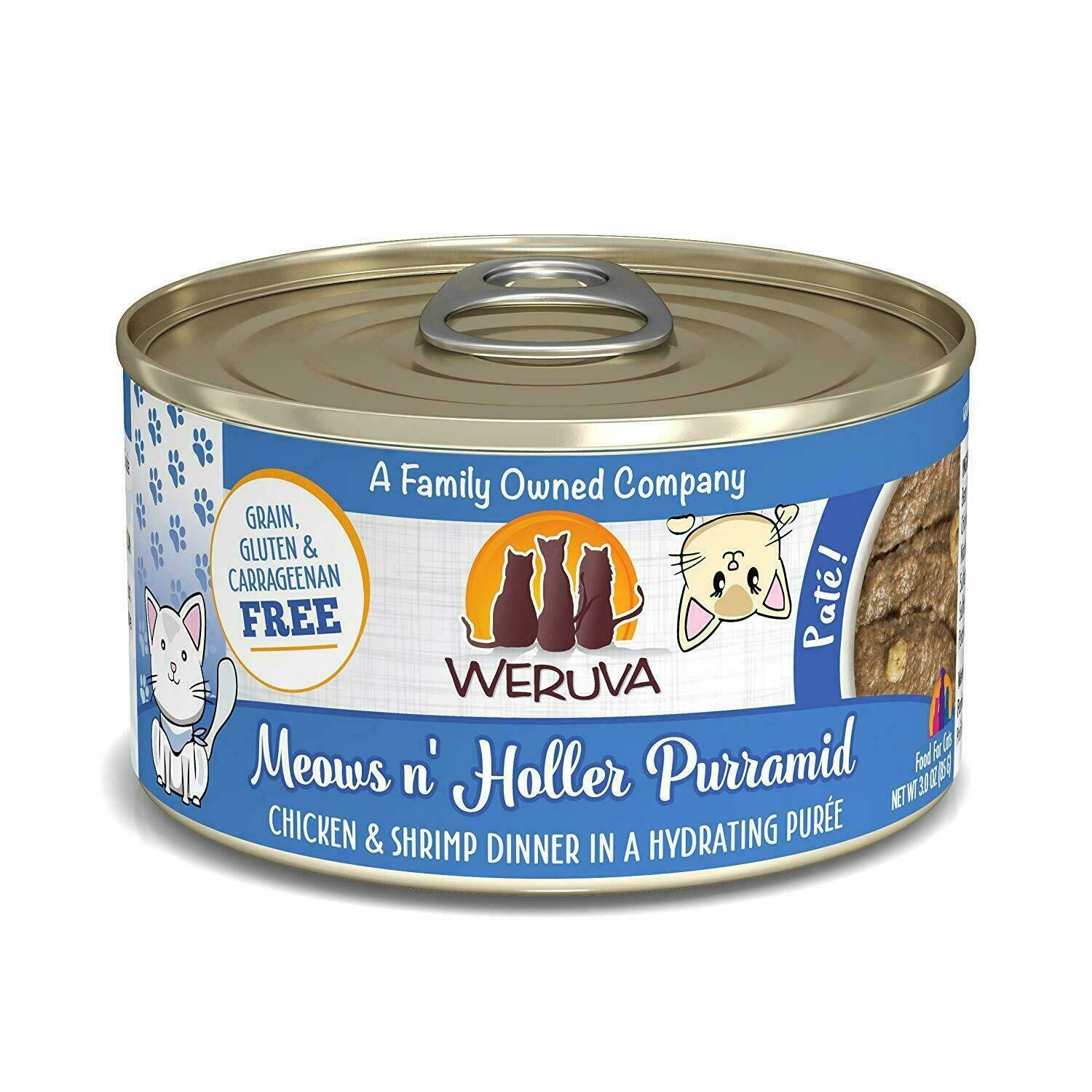 Weruva Cat Pate Meows n&#39; Holler PurrAmid Chicken &amp; Shrimp Dinner in Puree Wet Cat Food - 3 oz. can