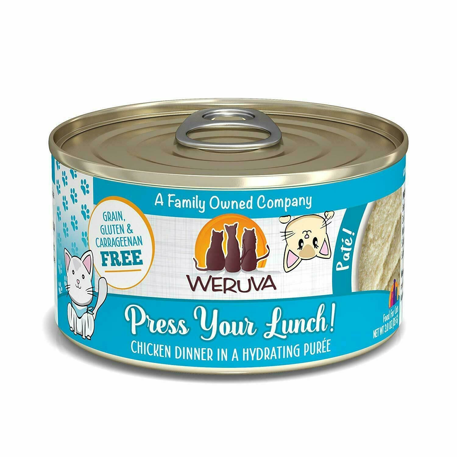 Weruva Cat Pate Press Your Lunch! Chicken Dinner in Puree Wet Cat Food - 3 oz. can