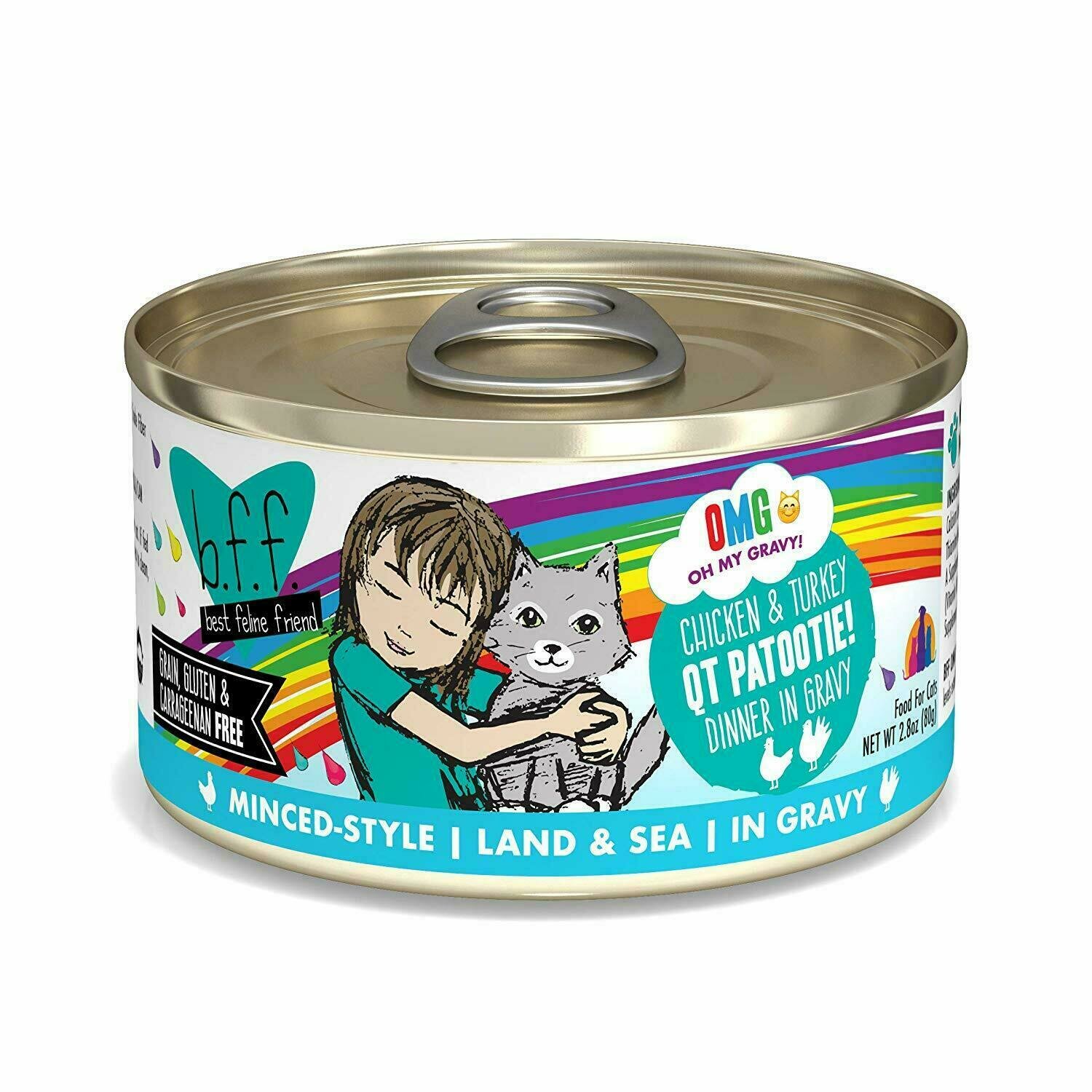 Weruva Best Feline Friend - B.F.F. Oh My Gravy! QT Patootie! Chicken &amp; Turkey Dinner in Gravy Grain-Free Wet Cat Food - 2.8 oz.