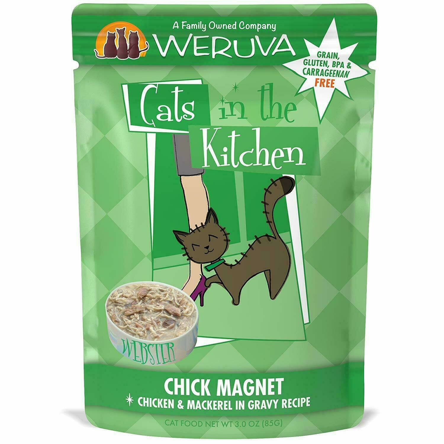 Weruva Cats in the Kitchen Chick Magnet Chicken &amp; Mackerel in Gravy Recipe Grain-Free Wet Cat Food - 3 oz. Pouch