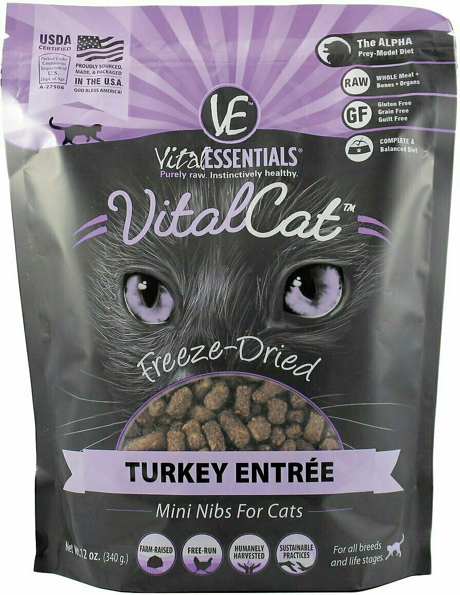 Vital Essentials Vital Cat Turkey Mini Nibs Entree Freeze-Dried Cat Food - 12 oz. Bag
