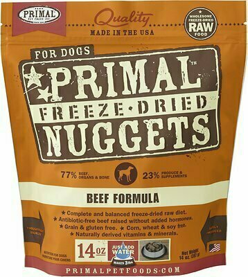 Primal Beef Formula Nuggets Grain-Free Raw Freeze-Dried Dog Food - 14 oz. bag