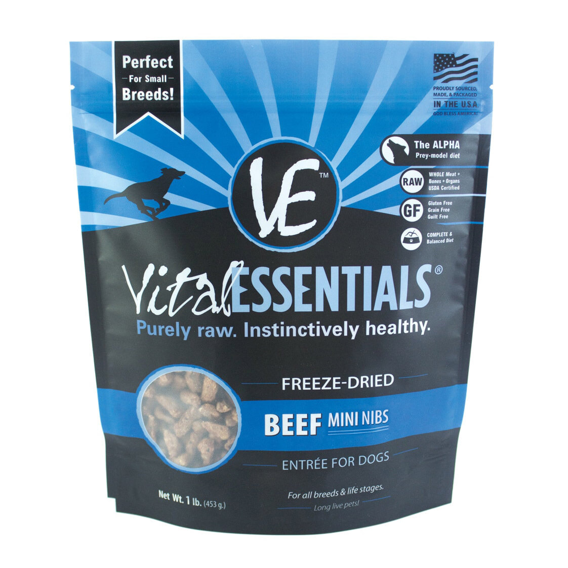 Vital Essentials Beef Mini Nibs Freeze-Dried Grain Free Dog Food 14 oz