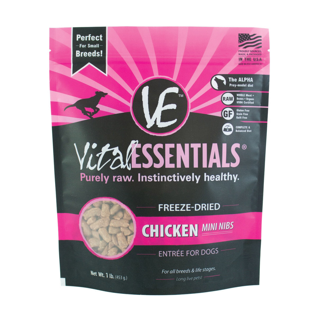 Vital Essentials Chicken Mini Nibs Freeze-Dried Grain Free Dog Food 1 Pound