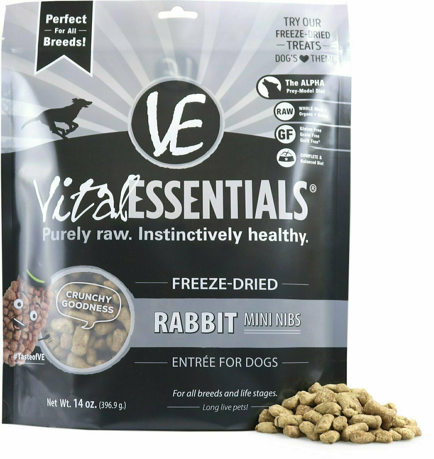 Vital Essentials Rabbit Entree Mini Nibs Grain-Free Freeze-Dried Dog Food - 14 oz.