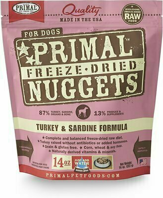 Primal Turkey &amp; Sardine Formula Nuggets Grain-Free Raw Freeze-Dried Dog Food - 14 oz. bag