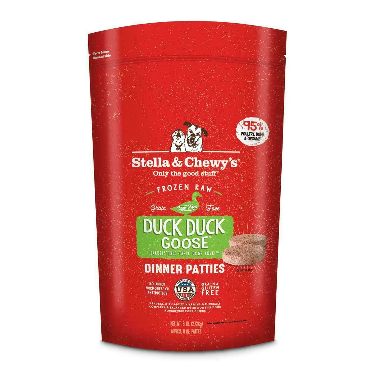 Stella &amp; Chewy&#39;s Duck Duck Goose 8 oz. Dinner Patties Grain-Free Raw Frozen Dog Food - 6 Pound