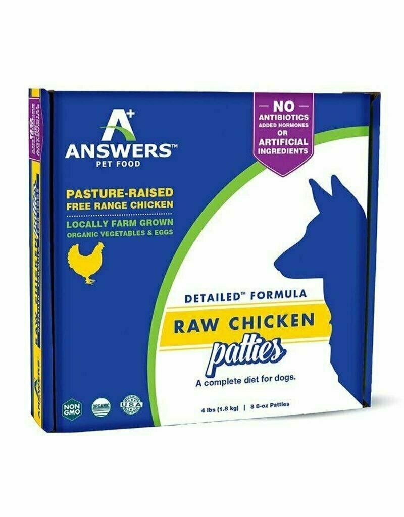 Answers Pet Food Detailed Chicken Patties Raw Dog Food 4 Pounds