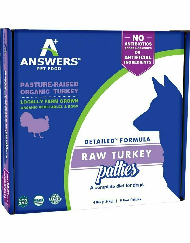Answers Pet Food Detailed Turkey Patties Raw Dog Food 4 Pounds