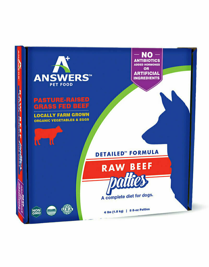 Answers Pet Food Detailed Beef Patties Raw Dog Food 4 Pounds