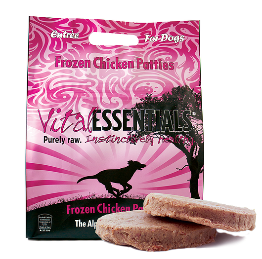 Vital Essentials Grain-Free Chicken 8z Patties Raw Frozen Dog Food - 6 Pound