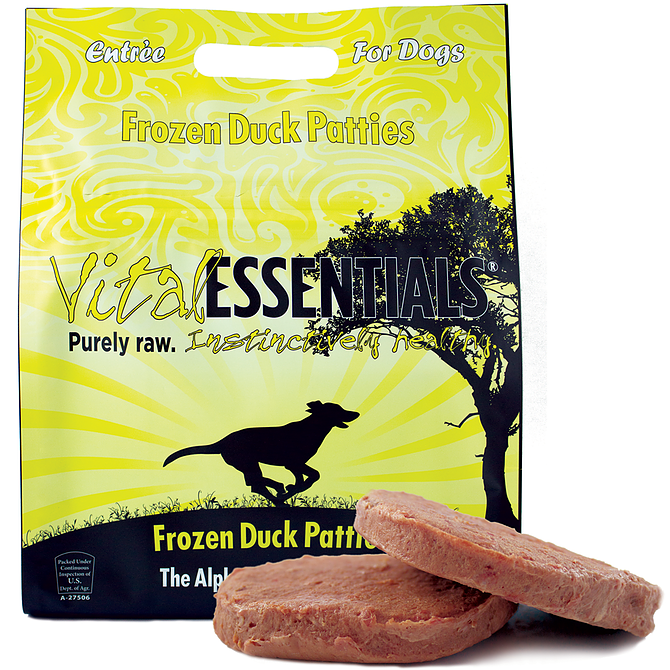 Vital Essentials Grain-Free Duck 8z Patties Raw Frozen Dog Food - 6 Pound