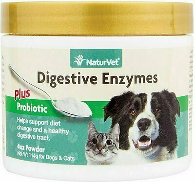 NaturVet Digestive Enzymes Plus Probiotic Dog &amp; Cat Powder Supplement - 4 oz.