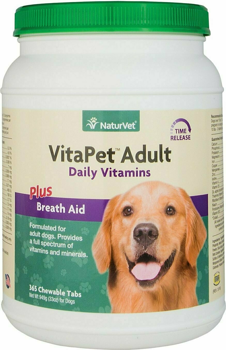 NaturVet VitaPet Adult Daily Vitamins Plus Breath Aid Chewable Dog Tablets