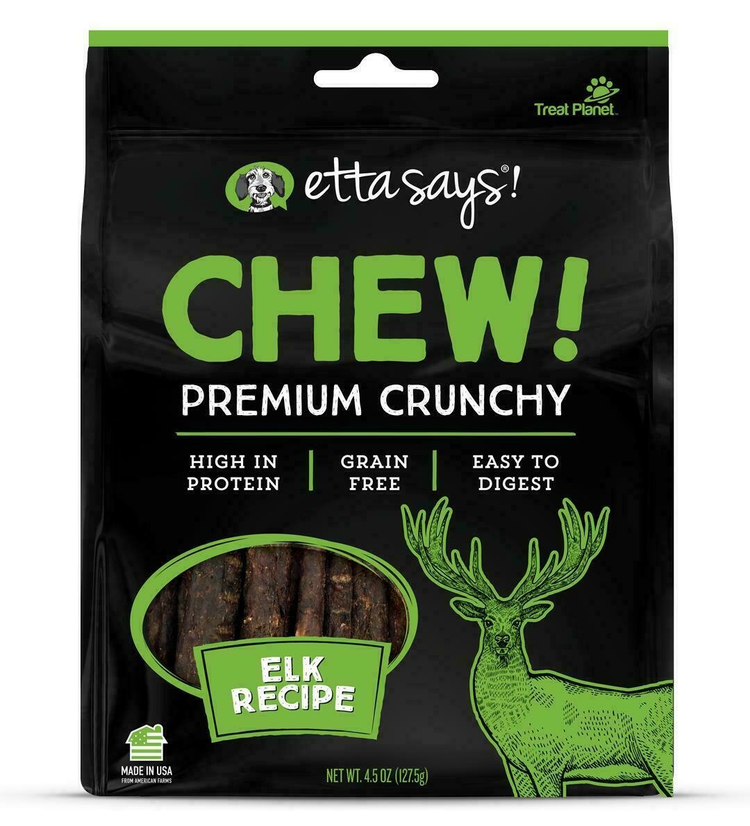 Etta Says! Chew! Premium Crunchy Elk Recipe Dog Treats - 4.5-oz